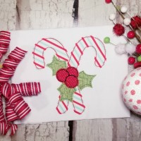 Candy Cane  with Holly Machine Applique Design 